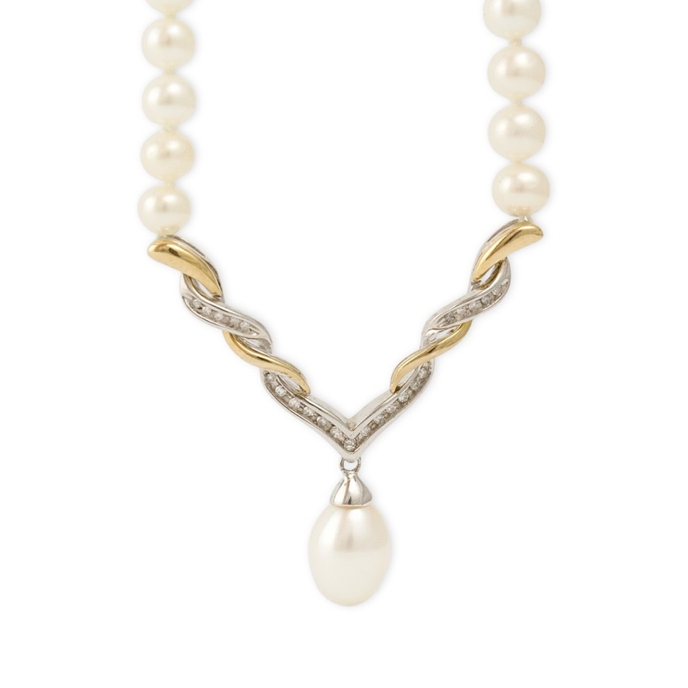Alwand Vahan Genuine Diamond and Pearl Pendant Necklace Sterling Silver 14K Gold